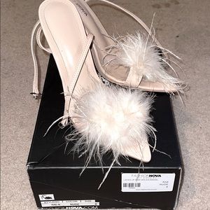 Nude, fur heeled sandal